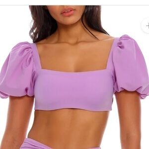 AVANOVA Women's Square Neck Puff Sleeve lavender tankini swim top size large